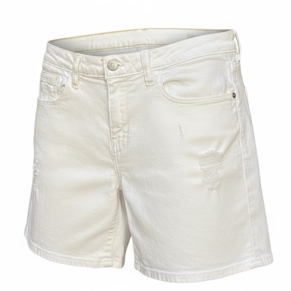 PILCRO White Stretch Denim Distressed Shorts
